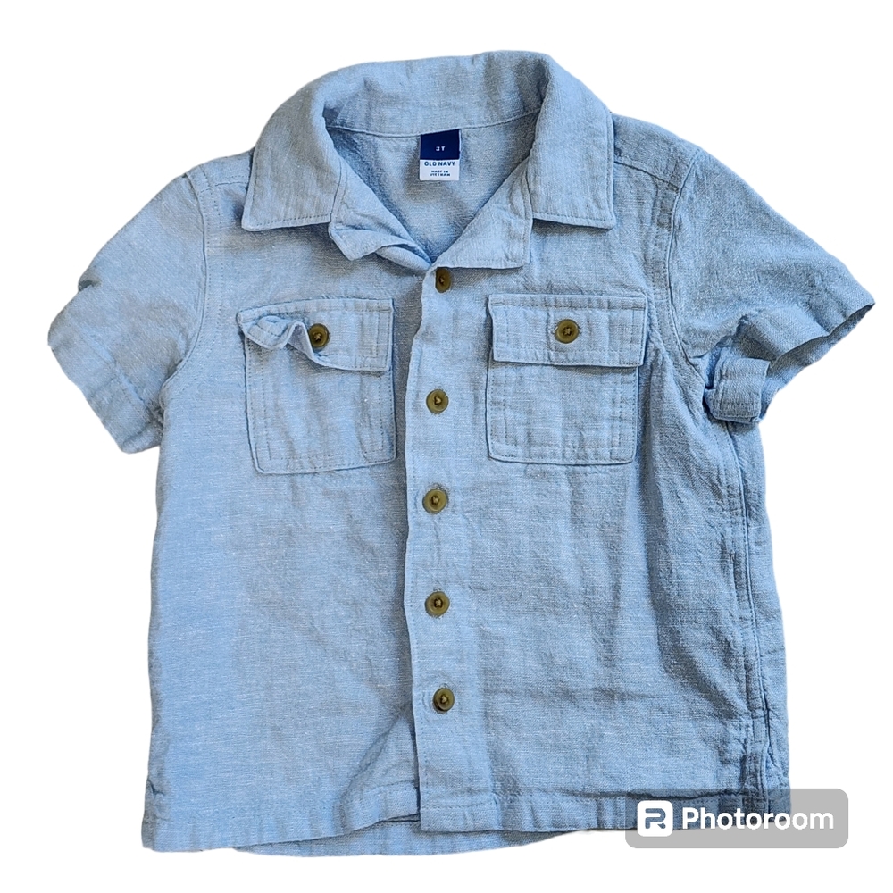 Boys Old Navy Linen Blend shirt size 3T blue